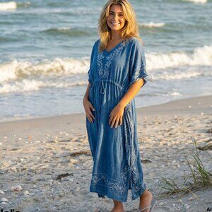 Chic Connection Embroidered Cinch Kaftan Maxi Dress
